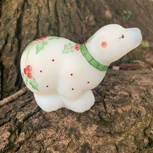 Fenton Satin Glass Hand Painted Holiday Polar Bear